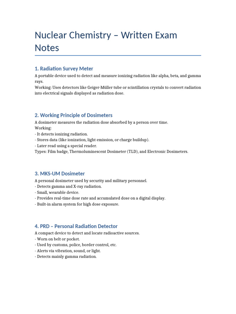 Nuclear Chemistry Radiation Detection Devices | PDF | Radiation | Gamma Ray