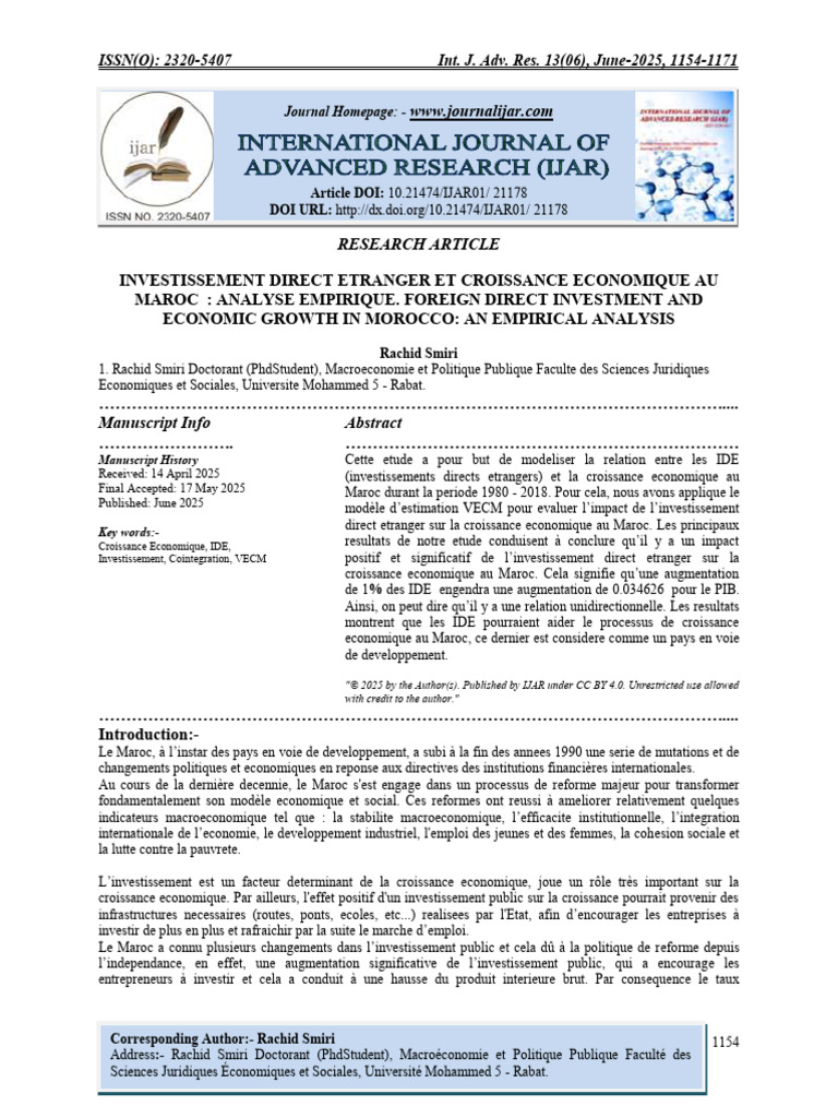 IDE et Croissance Économique au Maroc | PDF | Croissance économique ...