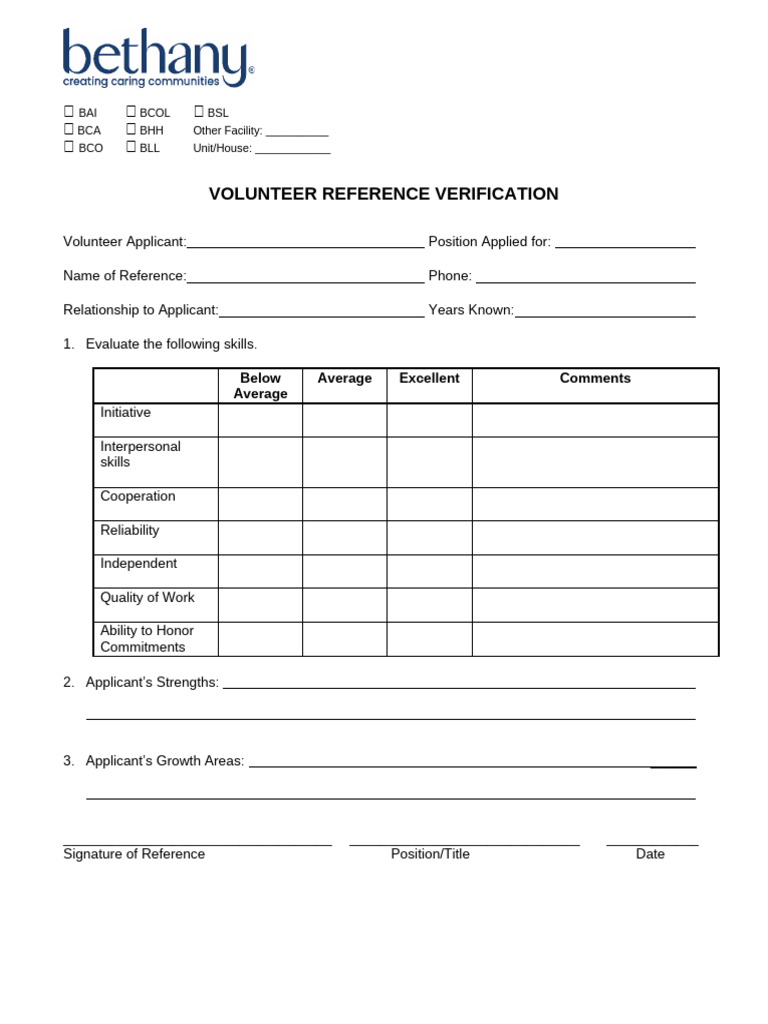 Volunteer Reference Verification Form | PDF