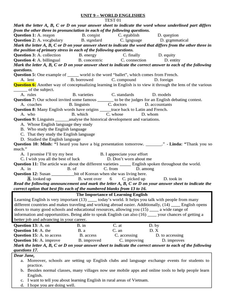 World Englishes Test Questions | PDF | Arctic | English Language