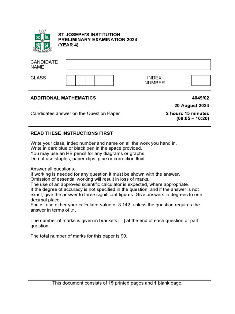 Additional Mathematics Paper 2 2024 | PDF | Circle | Equations