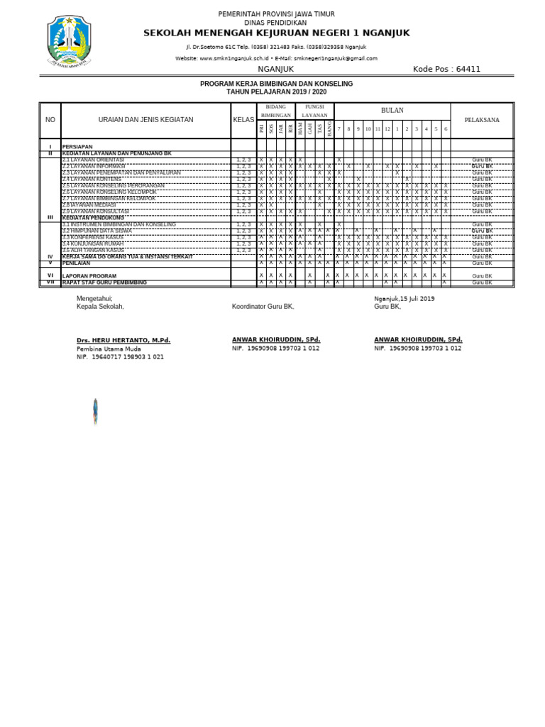 Program Kerja BK SMK N 1 Nganjuk 2019/2020 | PDF
