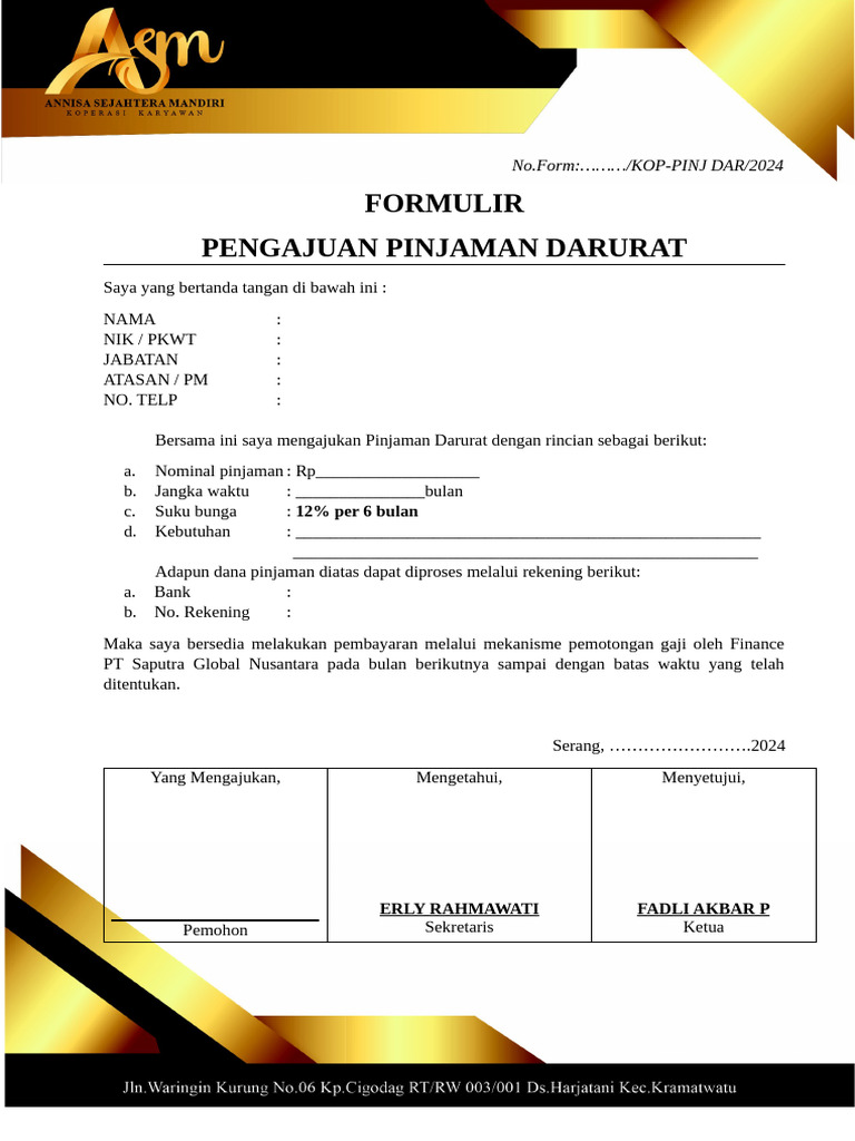 FORM PENGAJUAN PINJ DARURAT & KEPUTUSAN | PDF
