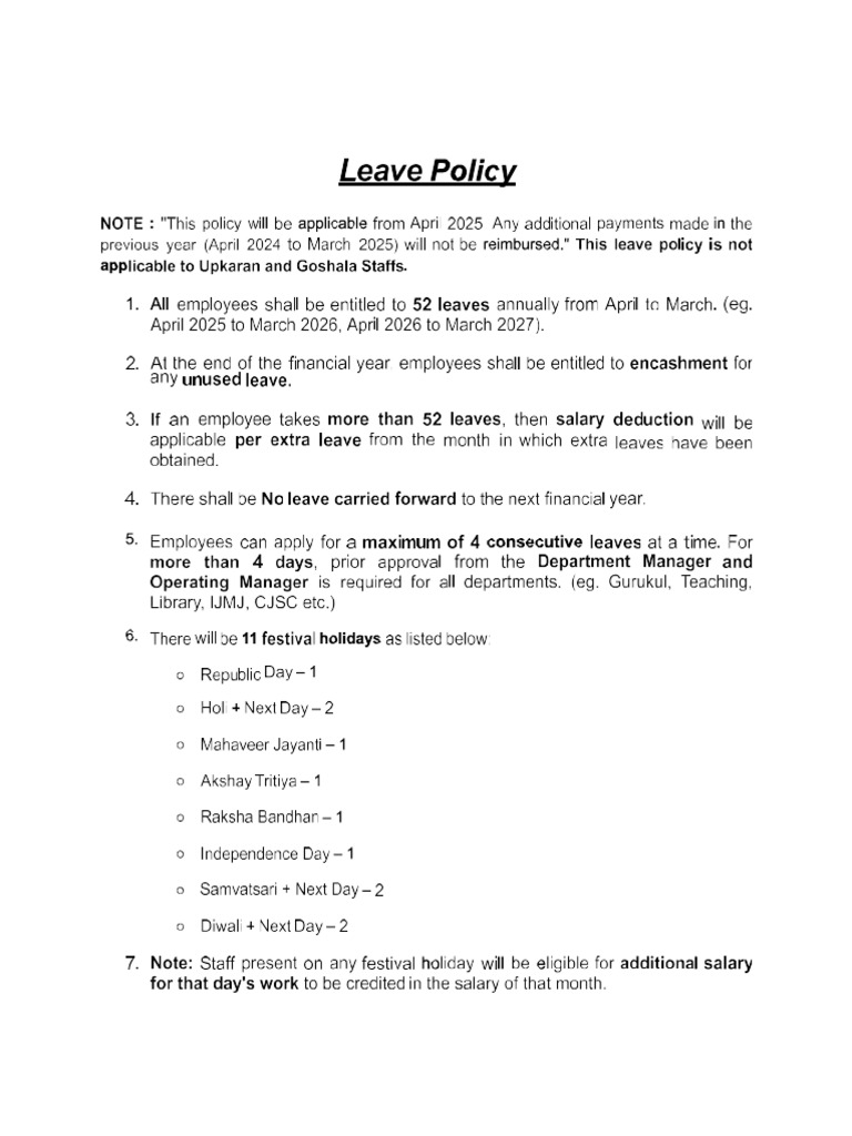 Leave Policy 2025 | PDF