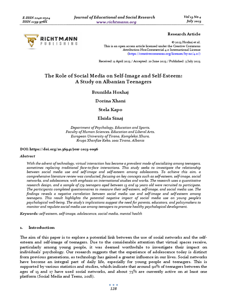 Social Media's Impact on Teen Self-Esteem | PDF | Adolescence | Self Esteem
