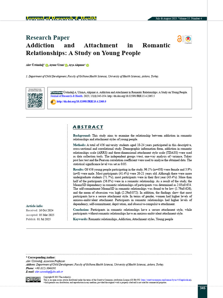 Addiction and Attachment in Youth Romance | PDF | Attachment Theory ...
