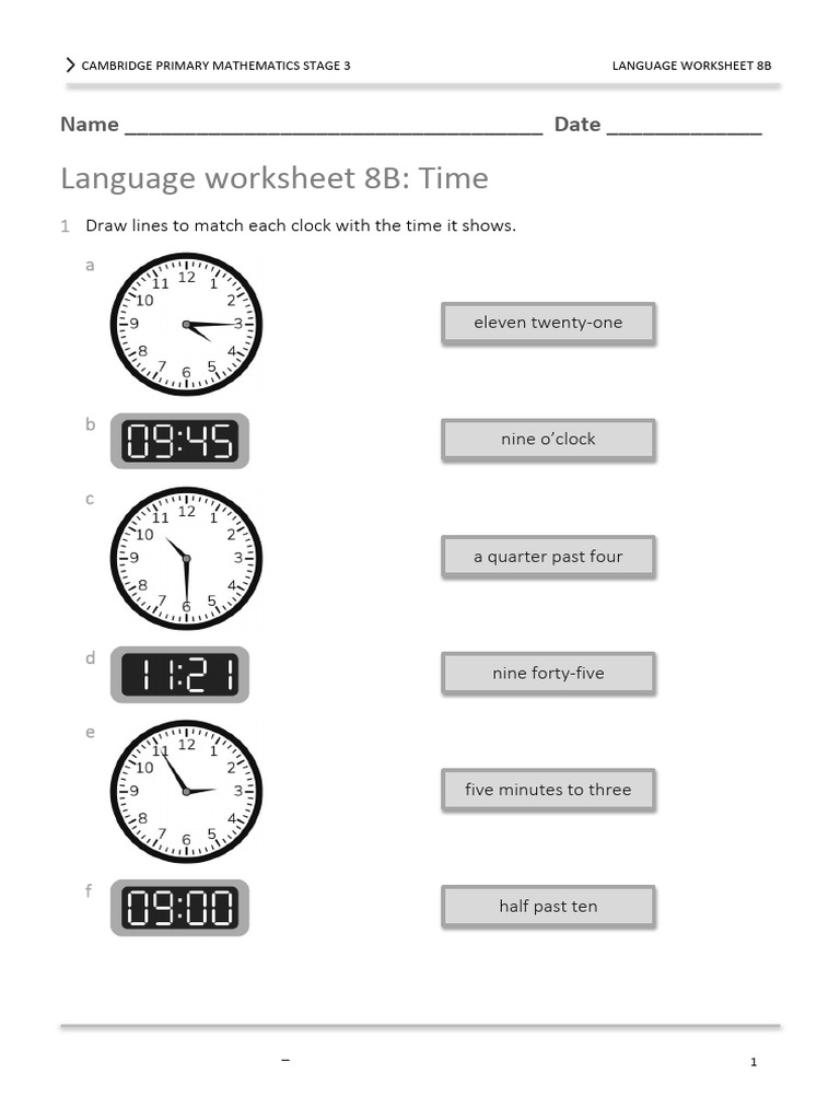 Time Activities for Primary 3 Math | PDF