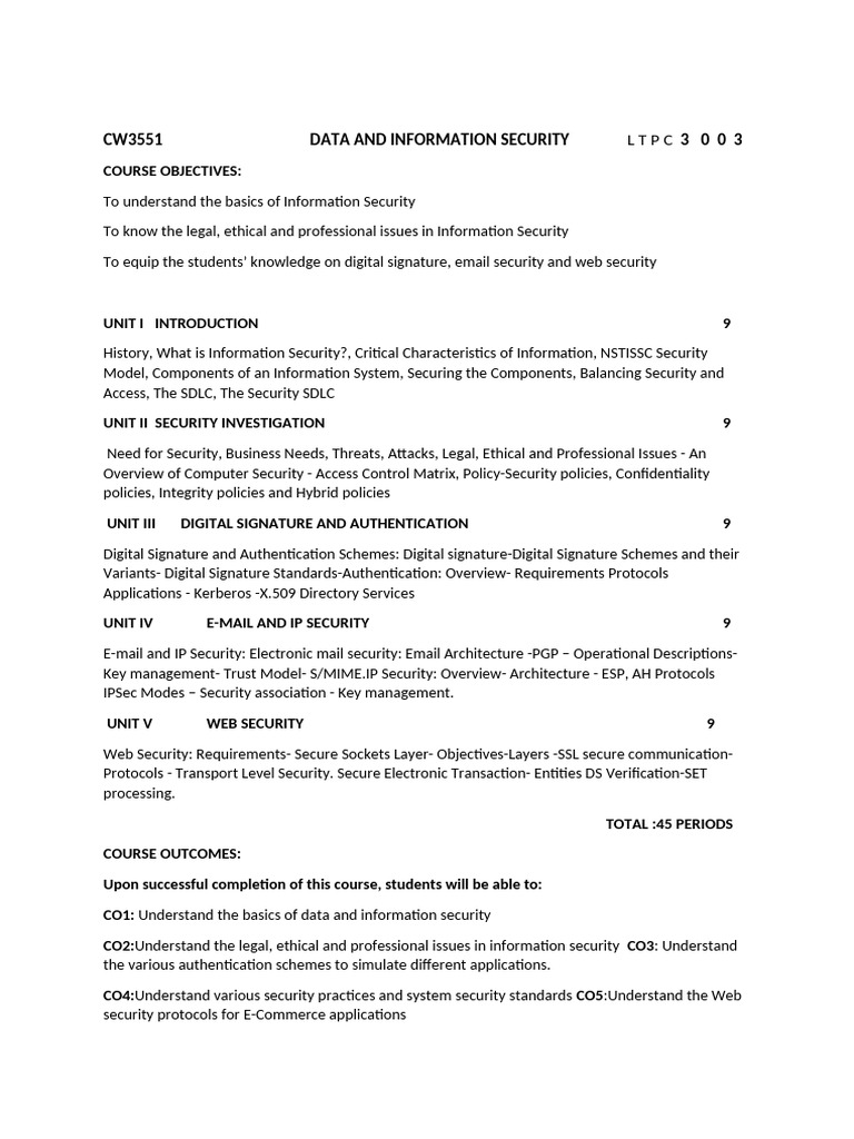 CW3551 Data Security Course Overview | PDF | Information Security ...