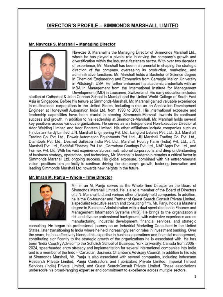 Brief Profile of Directors | PDF | Business Economics | Economies