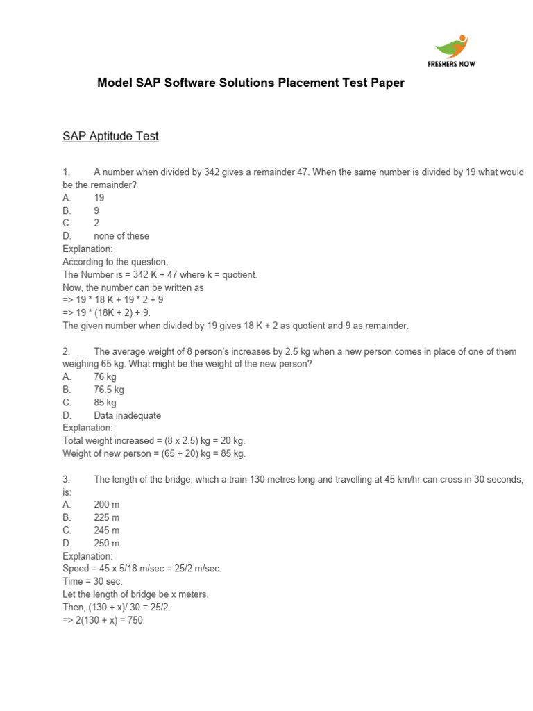 SAP Aptitude Test Sample Questions | PDF | Online Shopping | Integer ...