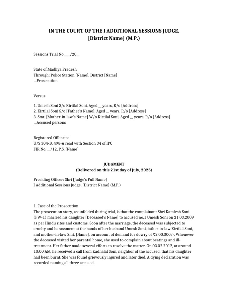 Dowry Death Judgment MP Format | PDF | Common Law | Crime & Violence