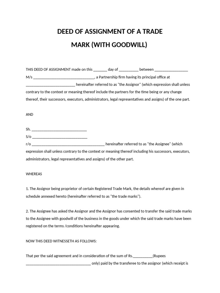 Trademark Assignment Deed with Goodwill | PDF