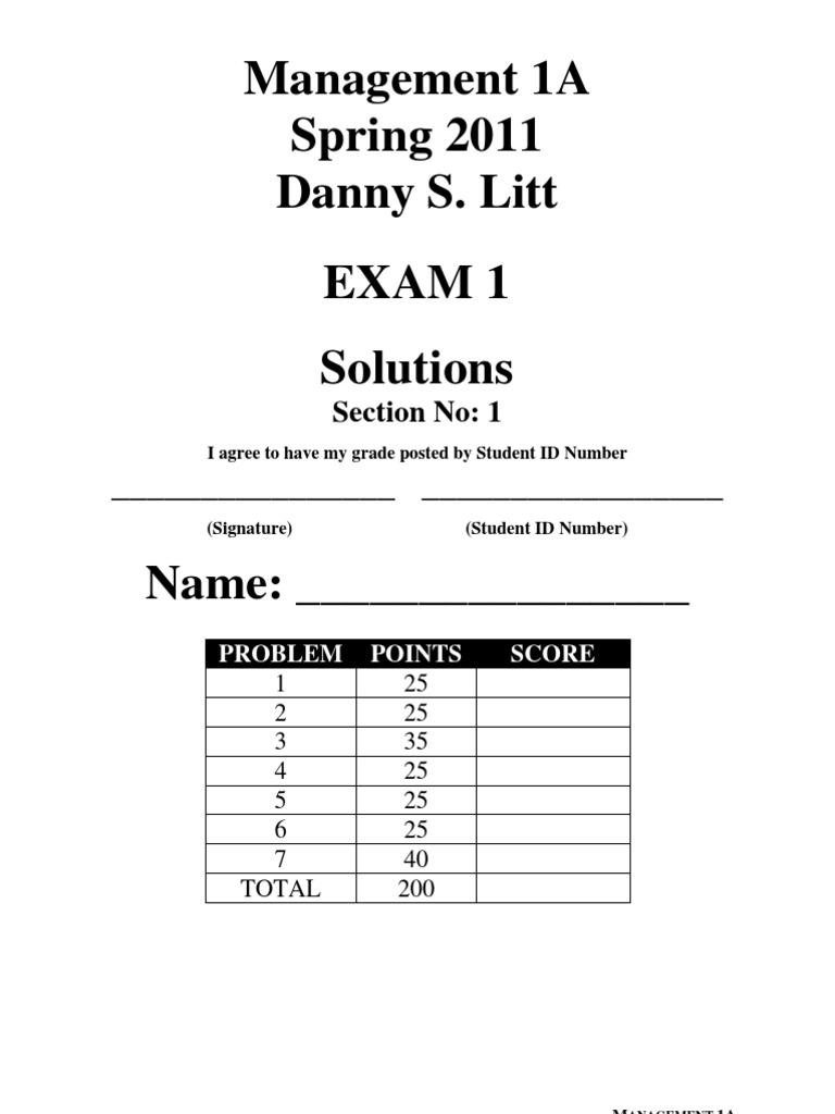 Accounting 1A Exam 1 - Spring 2011 - Section 1 - Solutions | Debits And