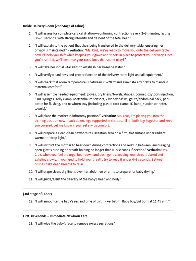 Second Stage Labor Delivery Procedures | PDF | Childbirth | Infants