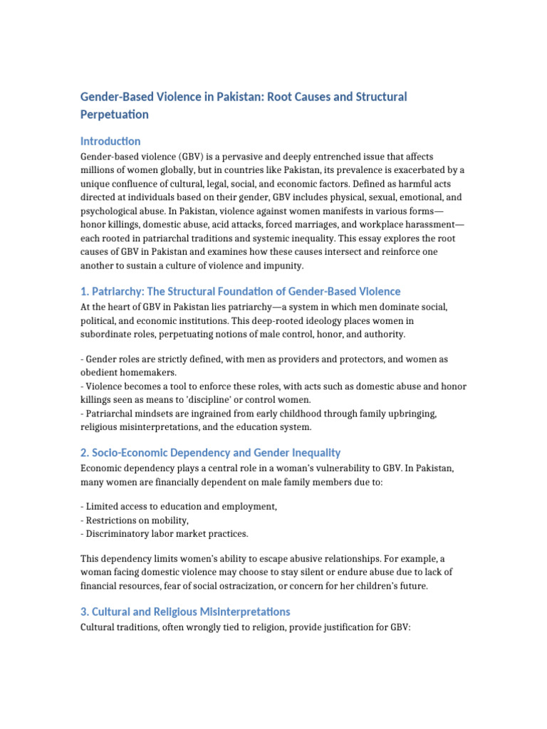Gender Based Violence Pakistan | PDF | Domestic Violence | Violence