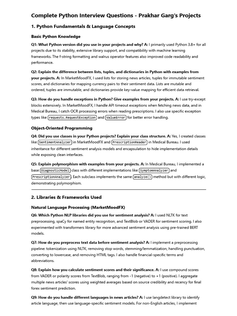 Python Interview Questions Overview | PDF | Python (Programming ...