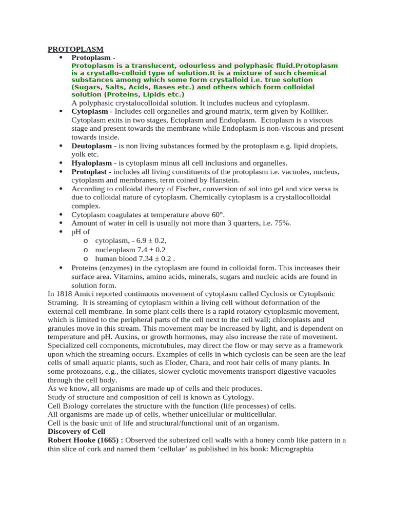 Protoplasm and Cell Structure Overview | PDF | Cell (Biology) | Cytoplasm