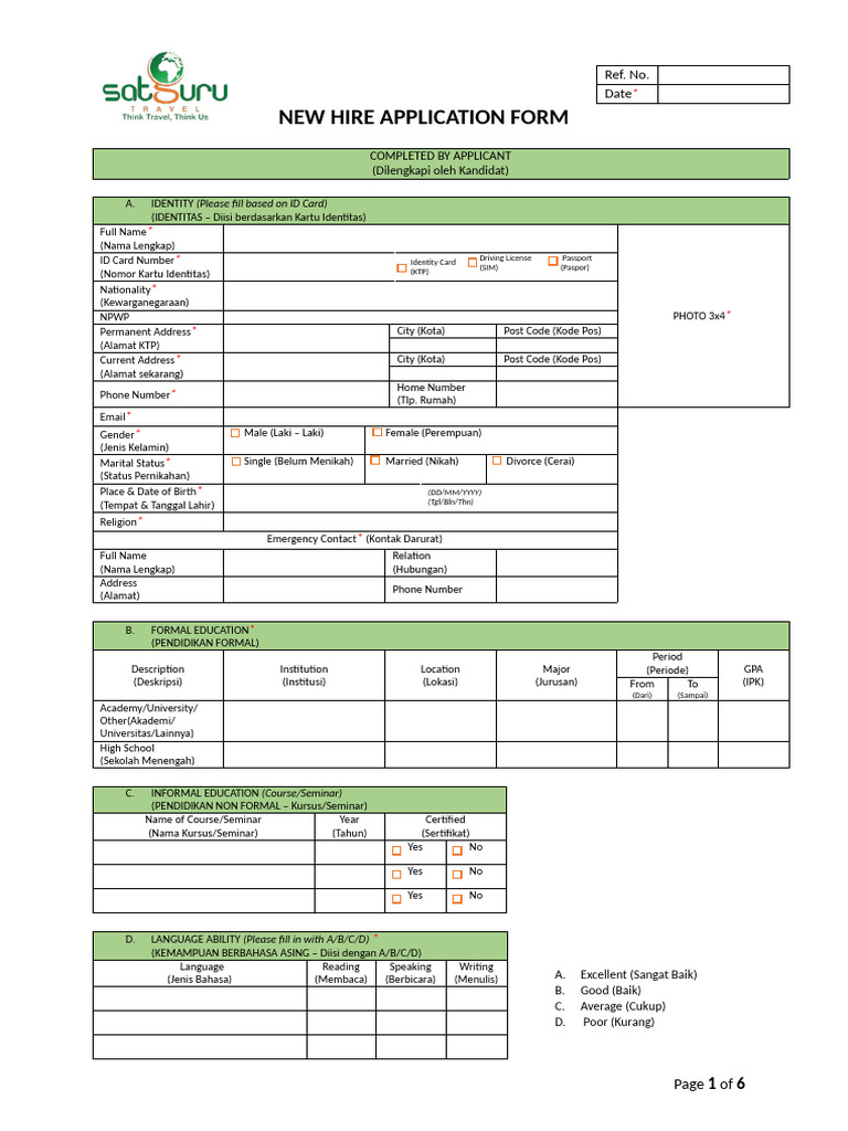 Satguru Travel - New Hire Application Form | PDF