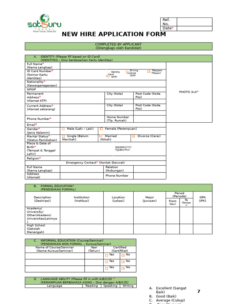 Satguru Travel - New Hire Application Form | PDF