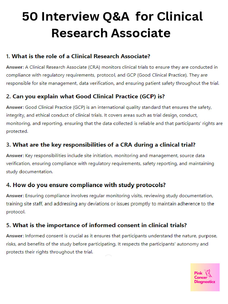 Clinical Research Associate Q&A Guide | PDF