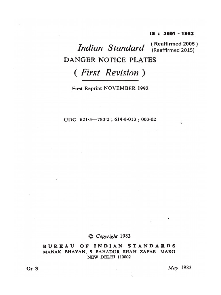 IS 2551: Danger Notice Plates Standards | PDF