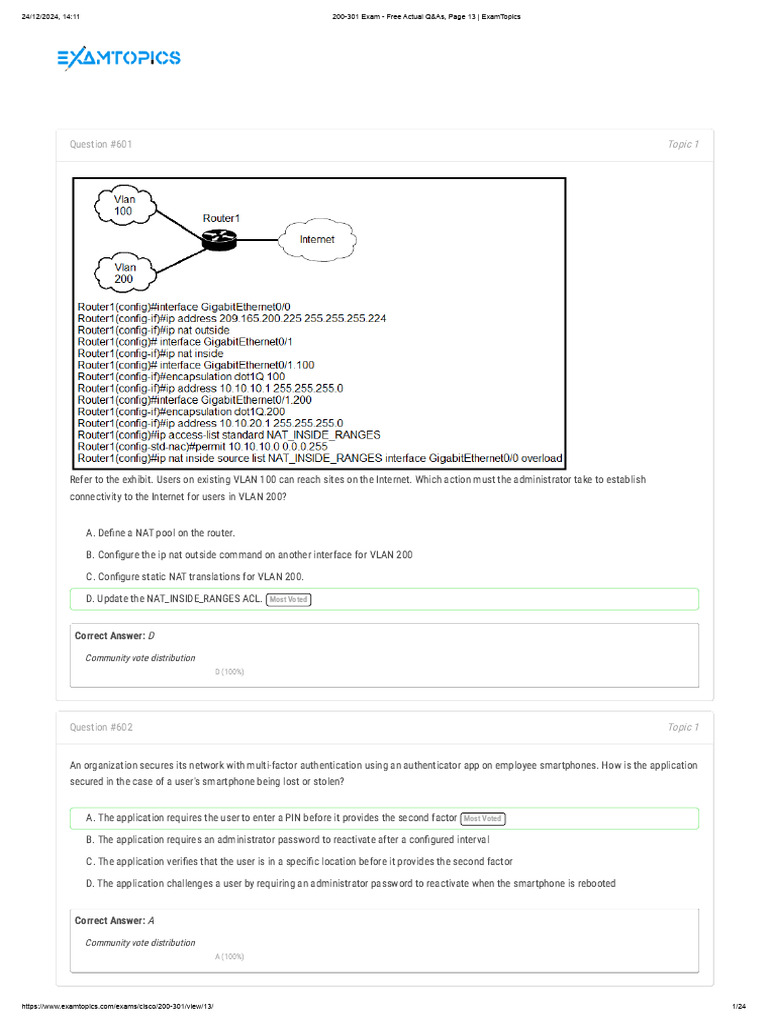 Question #601: Topic 1 | PDF | Computer Network | I Pv6