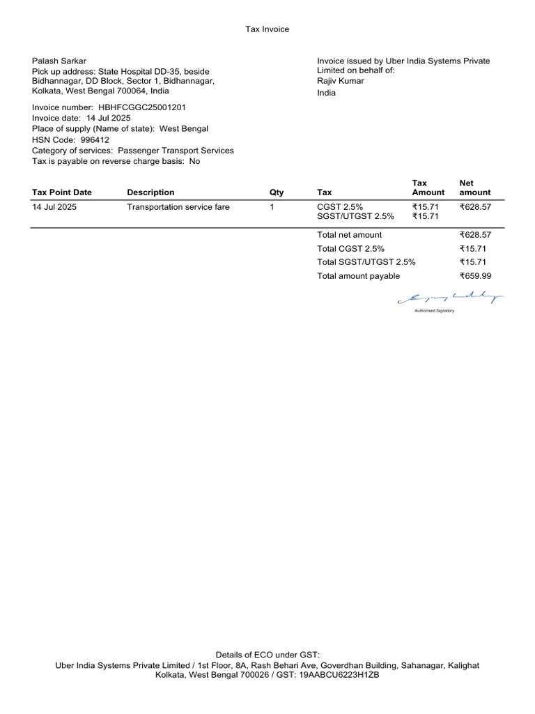 Uber Transportation Tax Invoice | PDF