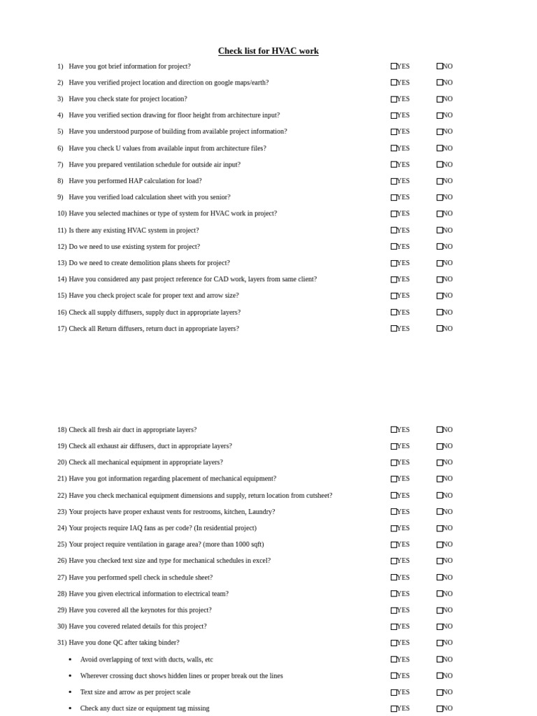 HVAC Project Checklist Guide | PDF | Duct (Flow) | Home Appliance