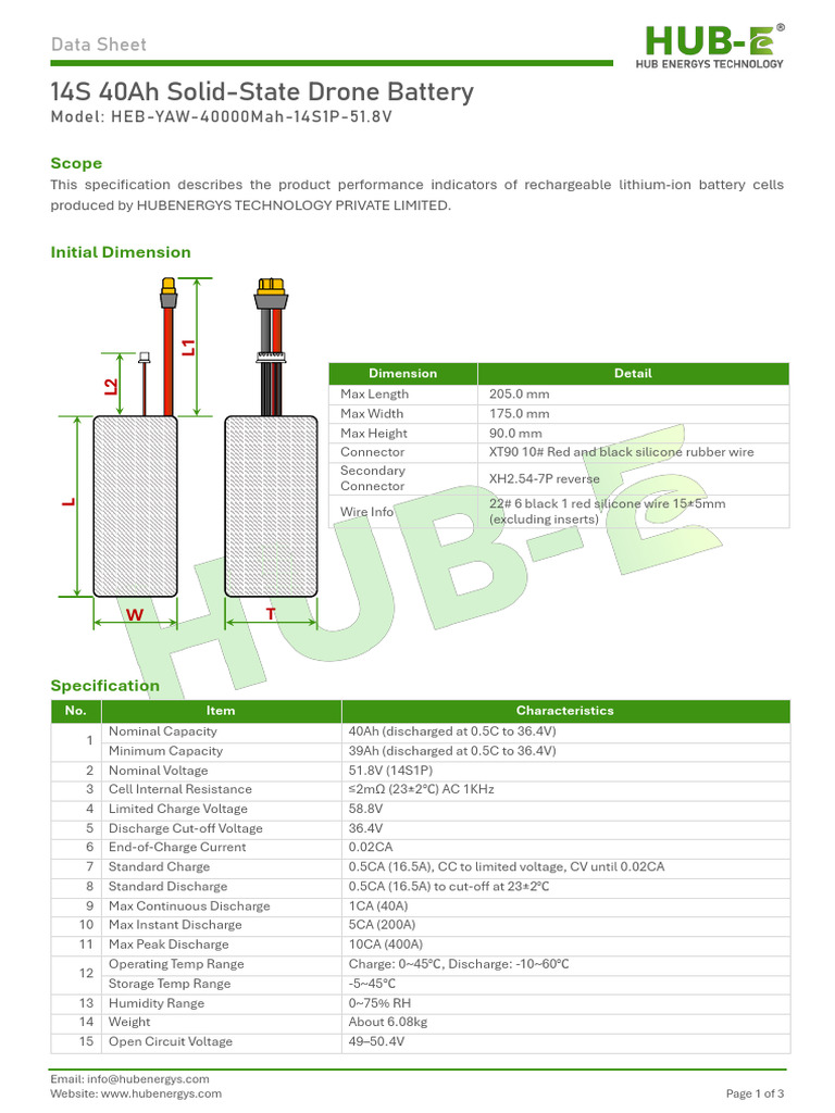 14S 40Ah Solid-State Drone Battery Data | PDF | Rechargeable Battery ...