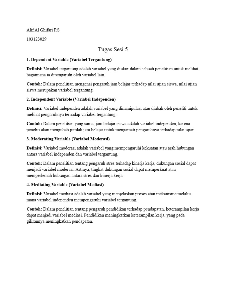 Variabel dalam Penelitian: Definisi dan Contoh | PDF