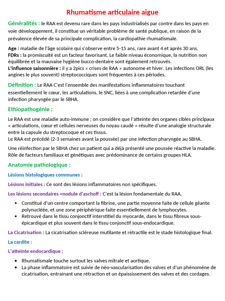 Rhumatisme Articulaire Aigu : Diagnostic et Risques | PDF | Cœur ...