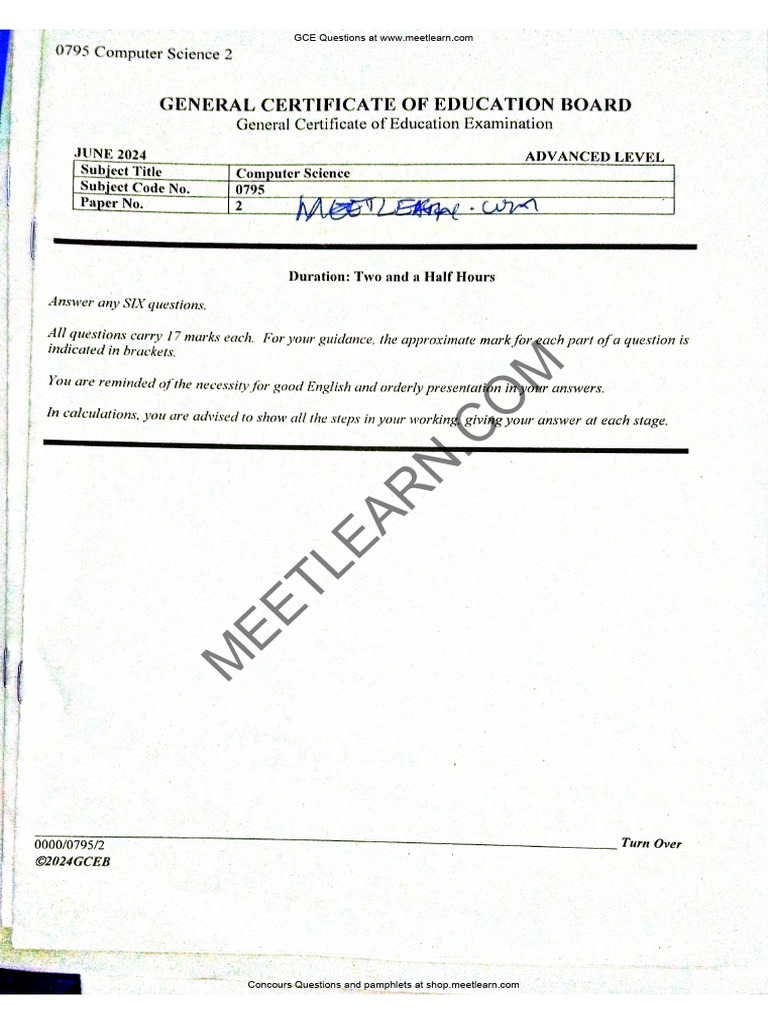 GCE Computer Science Paper 2 Resources | PDF