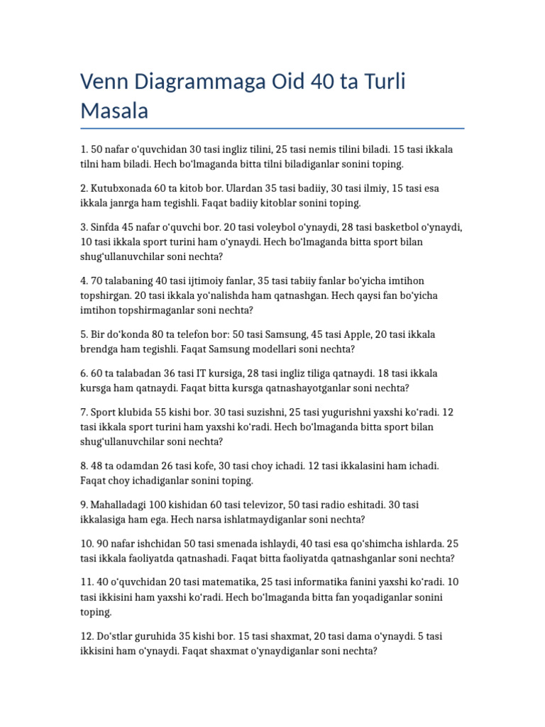 Venn Diagramma Turli 40 Masala | PDF