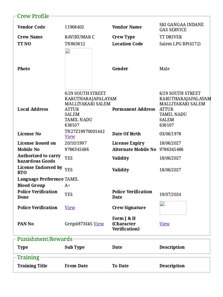 Ravikumar C - TT Driver Profile | PDF