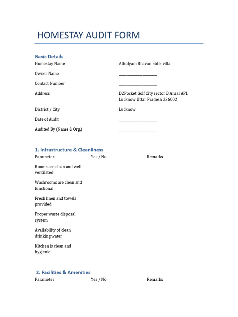 Homestay Audit Form.. | PDF