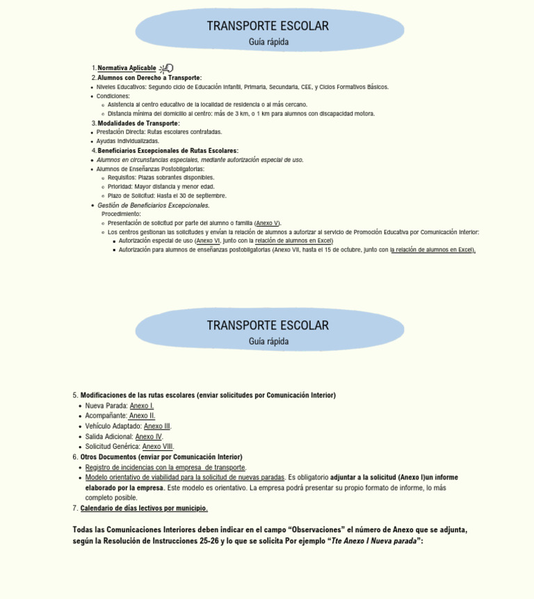 Guía Rápida de Transporte Escolar | PDF