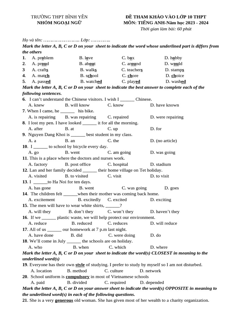 English Test Paper for 10th Grade | PDF | Nobel Prize