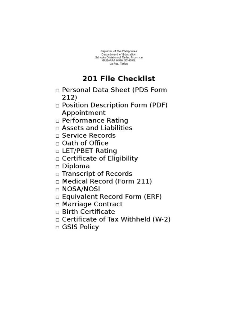 201 Files Requirements | PDF