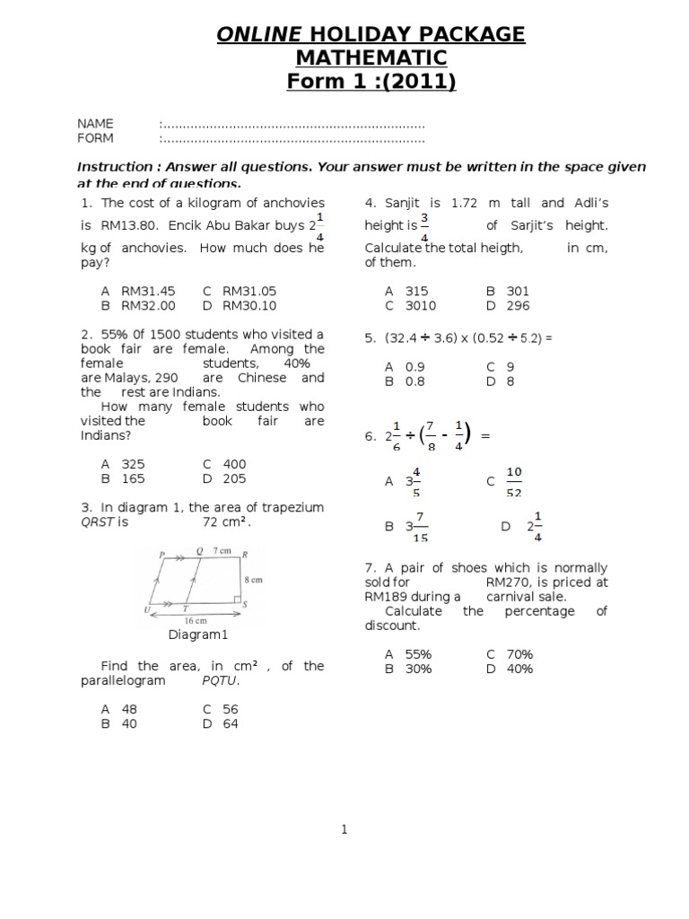 Math Questions and Answers for Students | PDF