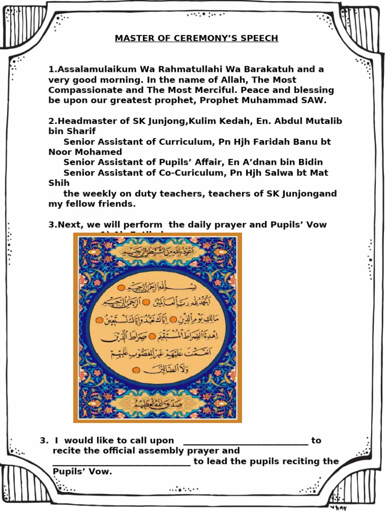Master of Ceremony Speech for Assembly | PDF