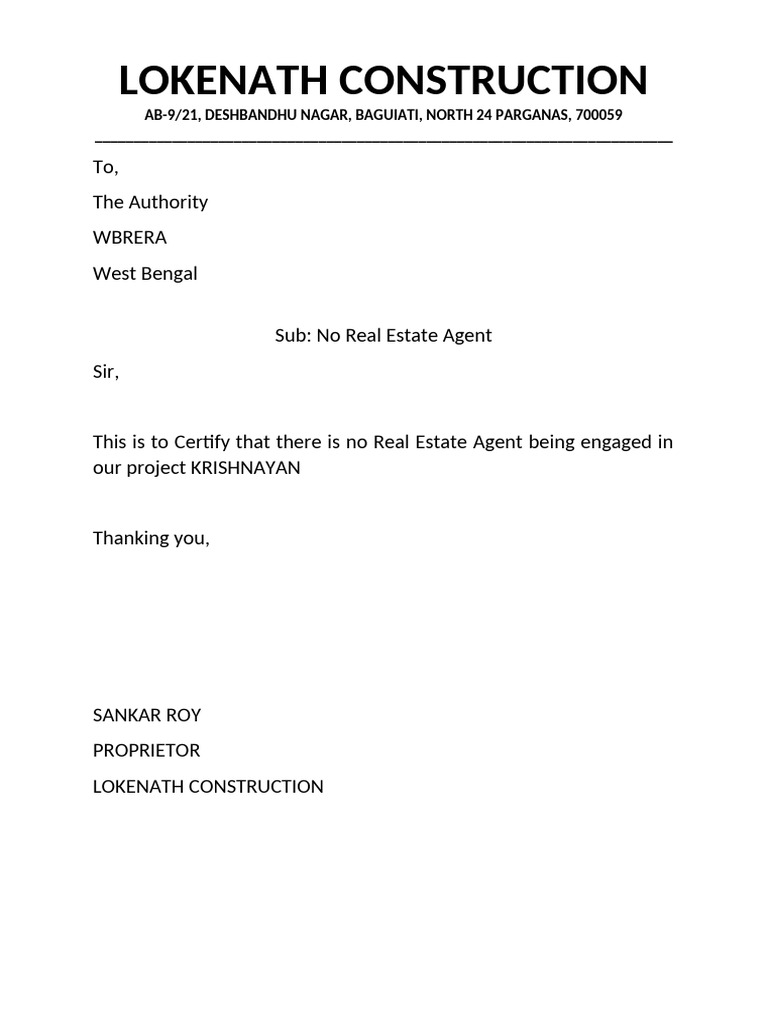 Certification of No Real Estate Agent | PDF