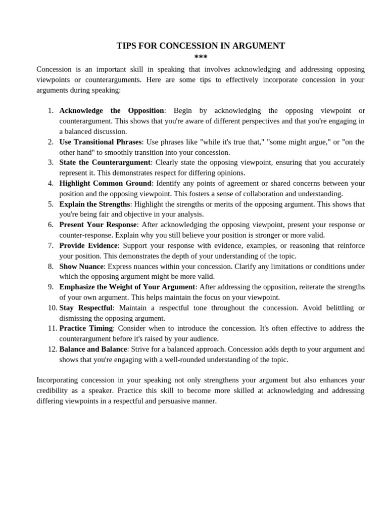 Week 6 - Speaking Skills - Concession in Argument | PDF | Argument