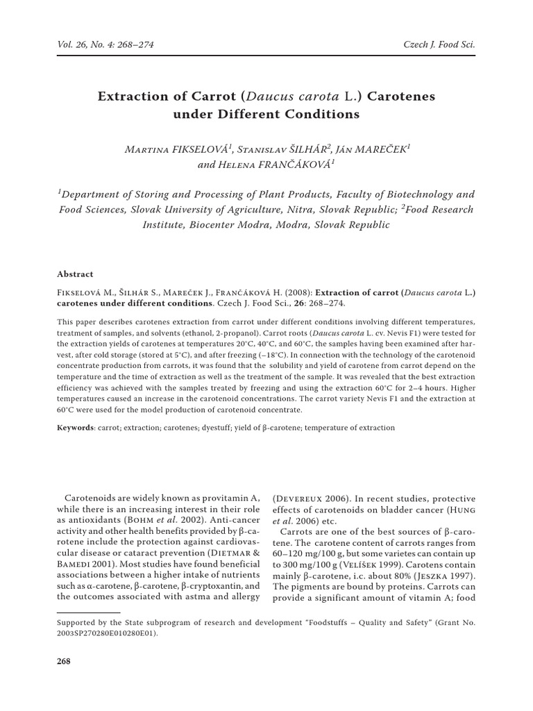 Carotene Extraction from Carrots: Methods | PDF | Carotenoid | Carrot