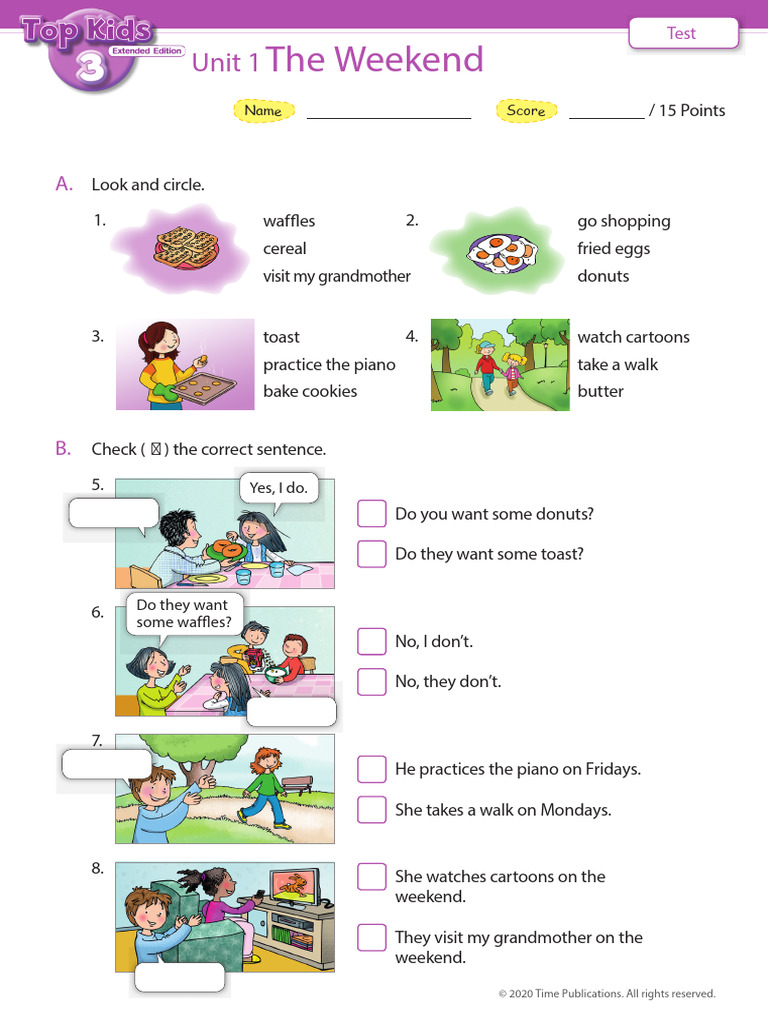 Kids' Weekend Activities Test | PDF | Foods | Cuisine