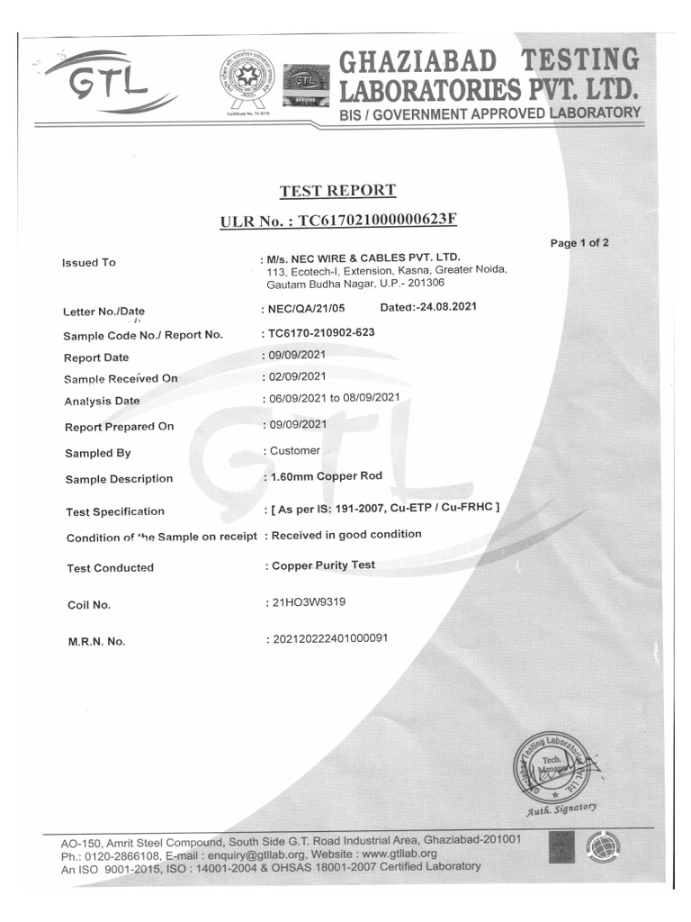 Copper Purity Test | PDF