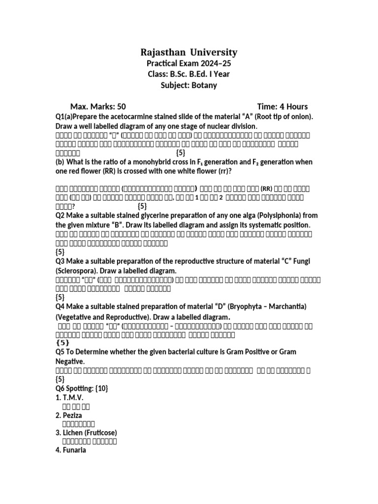 Botany Practical Exam 2024-2025 | PDF