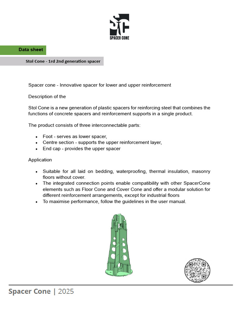 Stol Cone Spacer: Reinforcement Solution | PDF | Concrete | Plastic