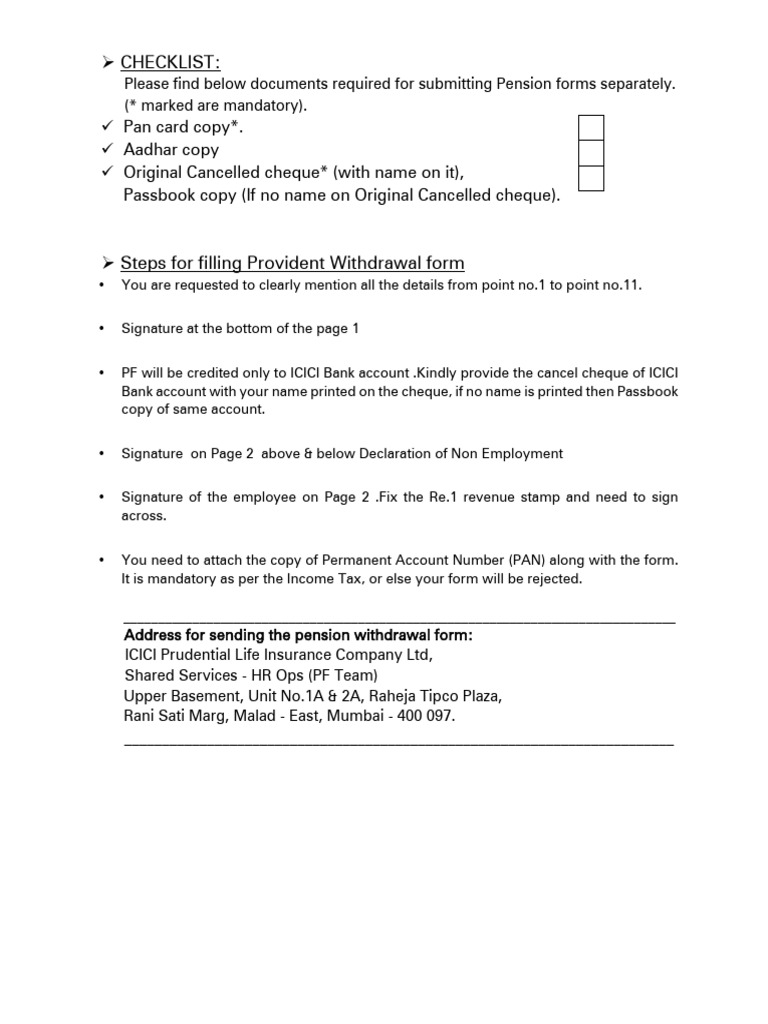 ICICI PF Withdrawal Process Guide | PDF | Cheque