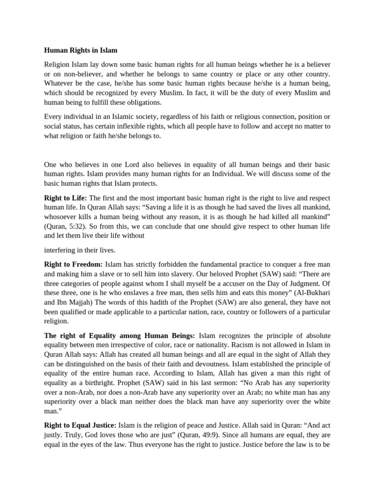 Human Rights in Islam | PDF | God In Islam | Quran