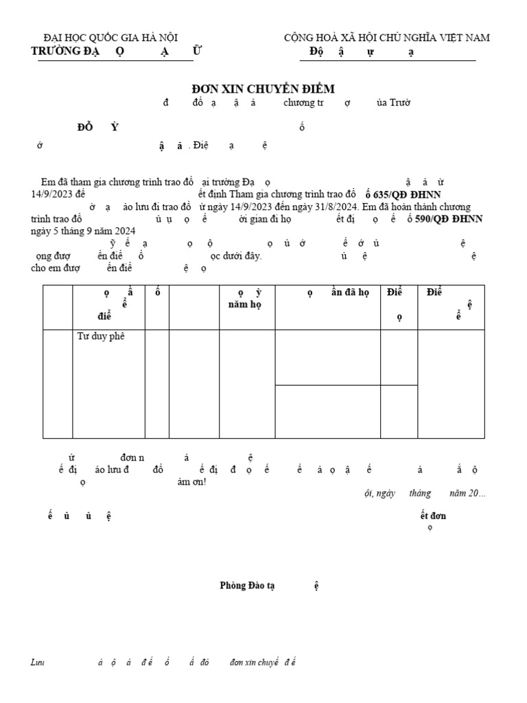 Đơn Xin Chuyển Điểm | PDF